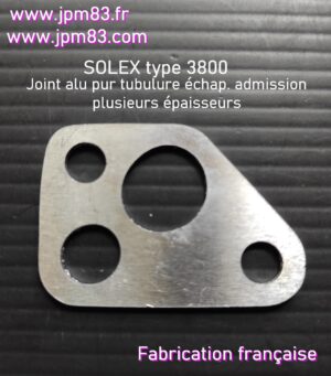 Joint de tubulure admission échappement aluminium SOLEX type 3800 ép 0.6 ou 1.5 mm